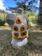 Load image into Gallery viewer, no. 12 Sunflower granny square V-neck halter top
