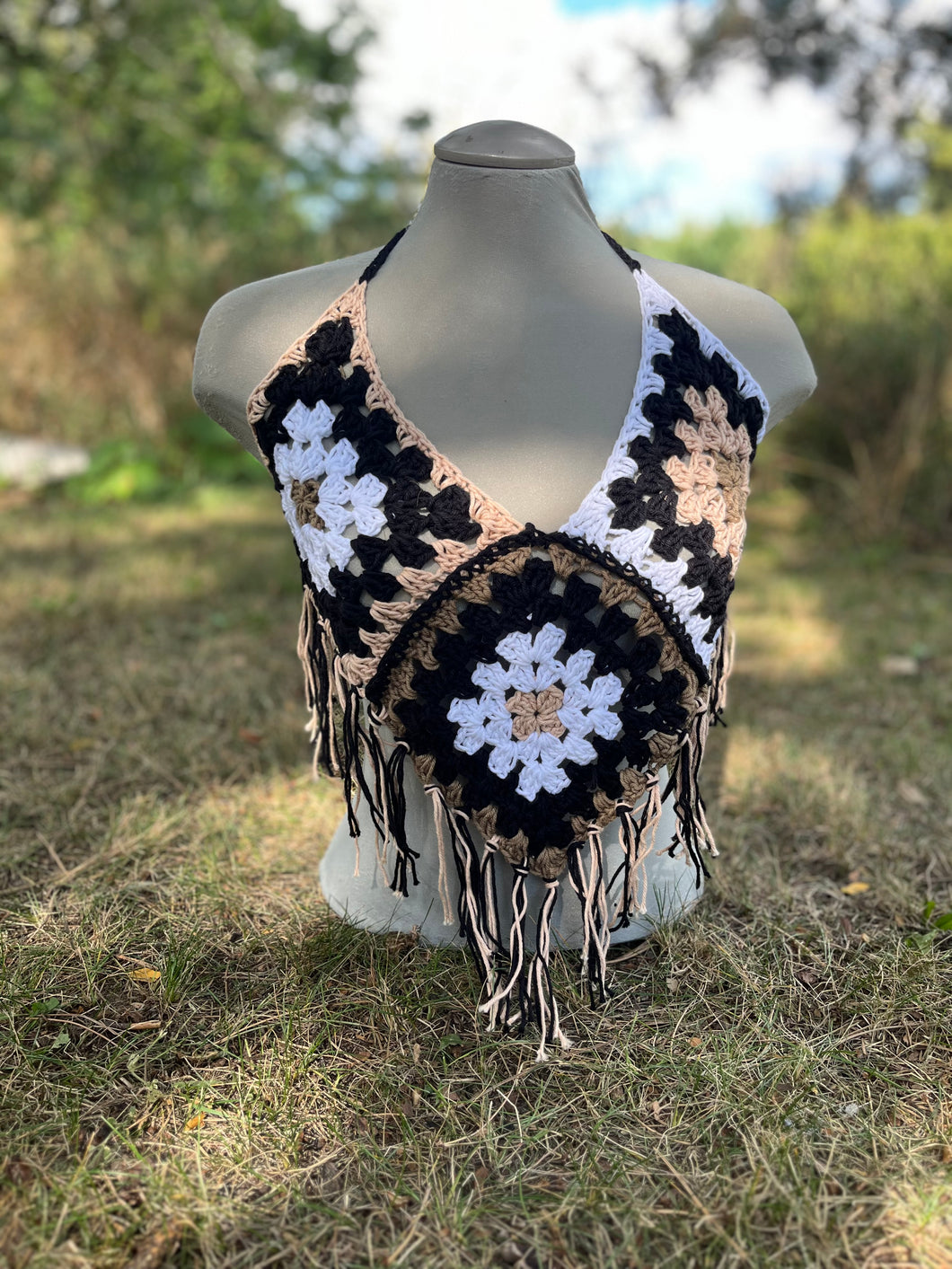 no. 10 Neutral granny square halter top