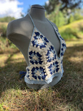 Load image into Gallery viewer, no. 11 Blue granny square V-neck halter top
