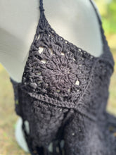 Load image into Gallery viewer, no. 14 Black granny square festival fringe halter top
