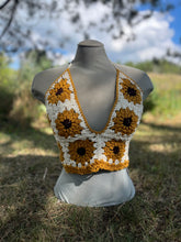 Load image into Gallery viewer, no. 12 Sunflower granny square V-neck halter top
