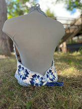 Load image into Gallery viewer, no. 11 Blue granny square V-neck halter top
