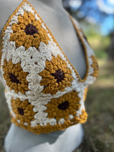 Load image into Gallery viewer, no. 12 Sunflower granny square V-neck halter top
